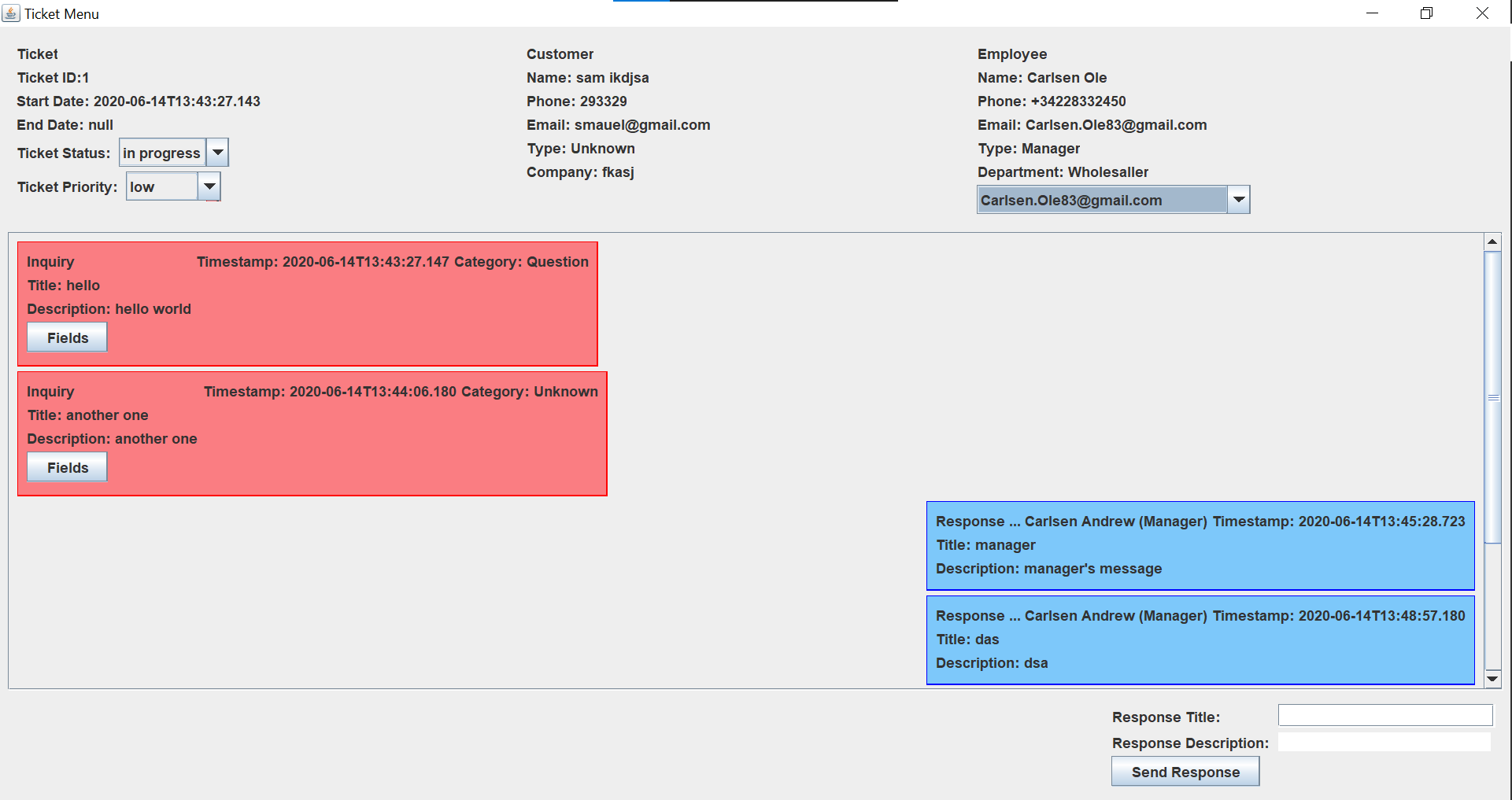 Ticket management screen